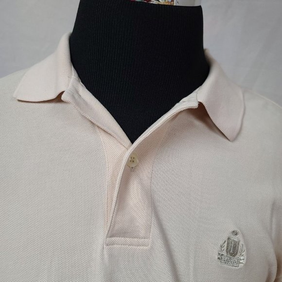 Izod Silk Wash Mens Large Ivory Short Sleeve 2 Button Pullover Logo Polo Shirt - Picture 3 of 12
